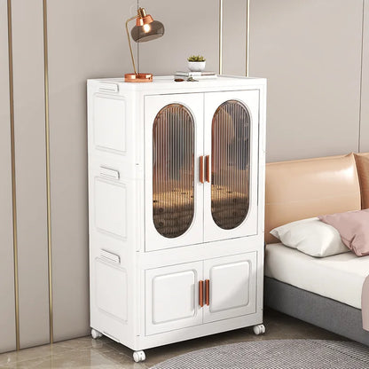 Stackable Large Capacity Fold Storage Box Plastic Clothing Storage Bin with Lid with Wheels Sundries Storages With Double Door - AMULET RING STORE