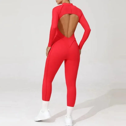 Seamless Yoga Jumpsuit Sports Fitness Backless Tight Zipper Long-sleeved One-Piece Workout Clothes Gym Leggings Sportswear