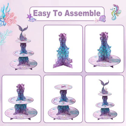 Cake Display Stand Jungle Mermaid Birthday Party Decorations Kids Dessert Holder Cake Tray Butterfly Baby Shower Cupcake Support - AMULET RING STORE