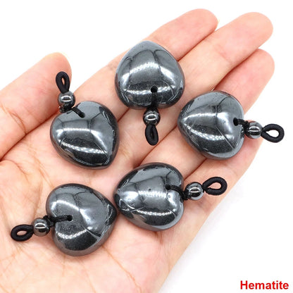 24mm Heart Shape Pendants Natural Stone Healing Crystal Quartz Tiger Eye Energy Gemstones for Jewelry Making DIY Necklace Gifts