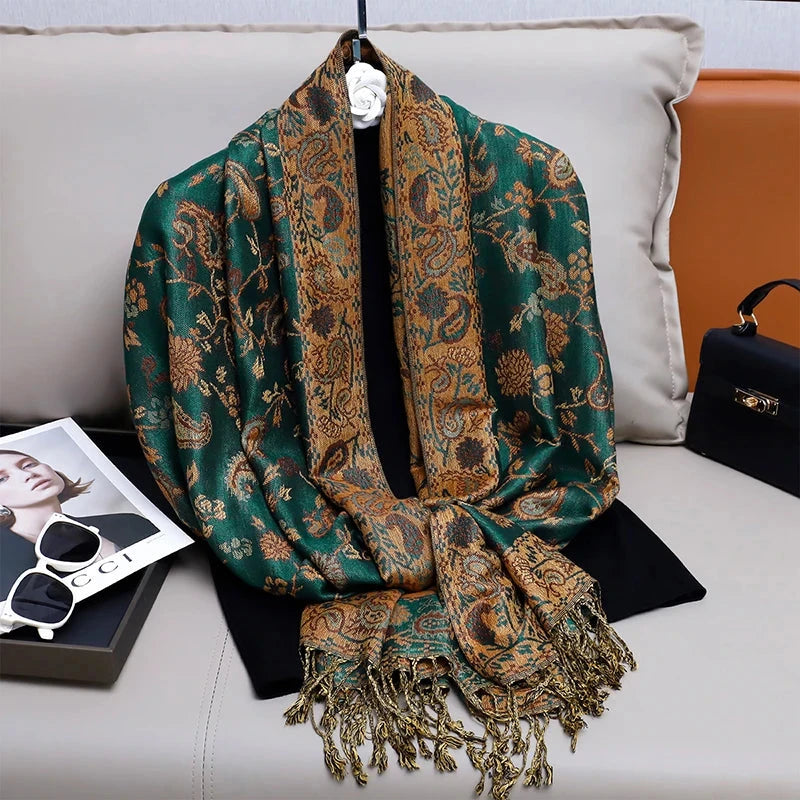 Fashion Autumn Colorful Cashmere Scarf Shawl for Women Pashmina Floral Wrap Female Thick Blanket Soft Bufanda Kerchief