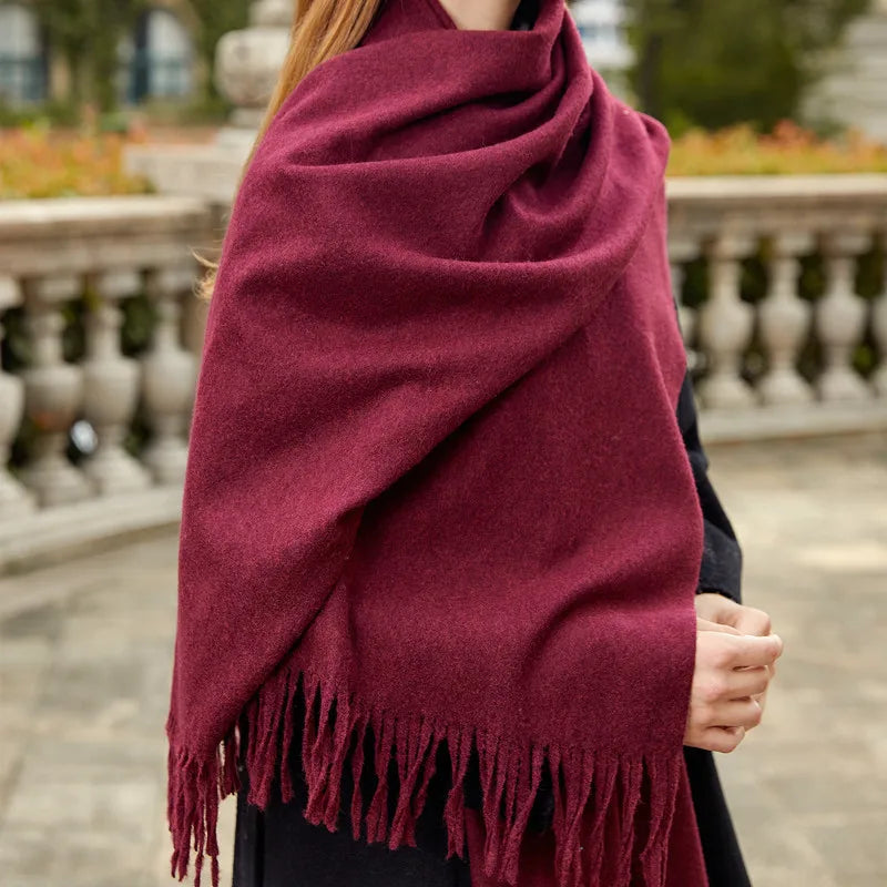 Classic Simple Solid Wool Blend Scarf Women Men Fall Winter High Quality Woolen Shawl Thick Warm Tassel Muffler Female Male Wrap
