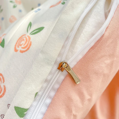 Korean Retro Floral Bedding Set 100% Washed Cotton Bed Sheets Set Soft Duvet Cover Bed Linen Pillowcase Single Double Queen King - AMULET RING STORE