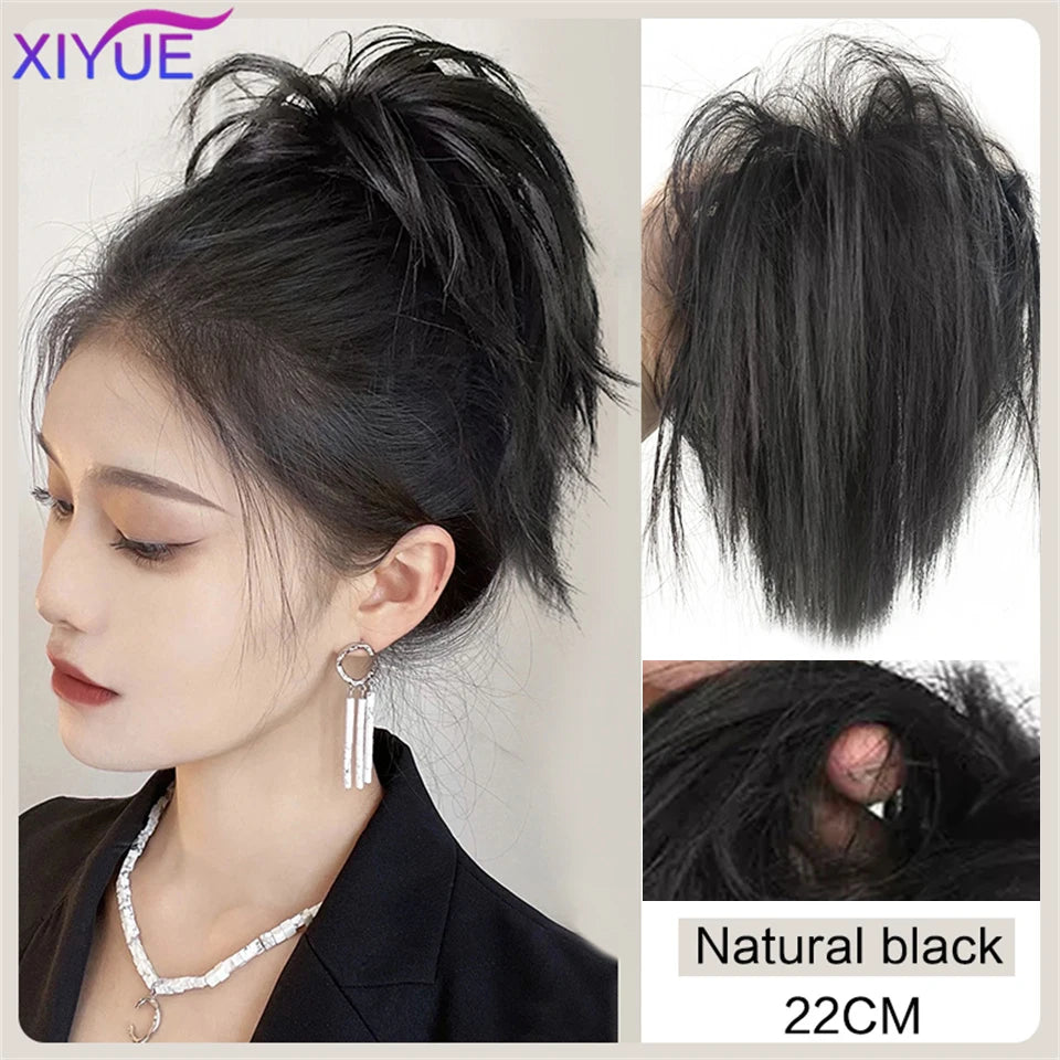 XIYUE Synthetic Messy Hair Bun Tousled Hairpiece Elastic Band Chignon Curly Scrunchie Updo Cover Hair Tail for Women Pink - AMULET RING STORE