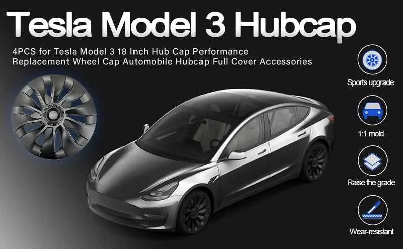 4PCS Hub Cap Performance Replacement Wheel Cap Automobile Full Rim Cover Accessories for Tesla Model 3 18 Inch Hubcap 2018-2023