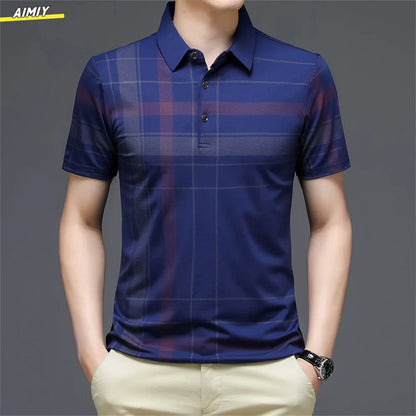 Men's Polo Shirt Business Casual Summer Short Sleeves Tops Pattern Print Button T Shirt Loose Clothes Fashion Polo T Shirt