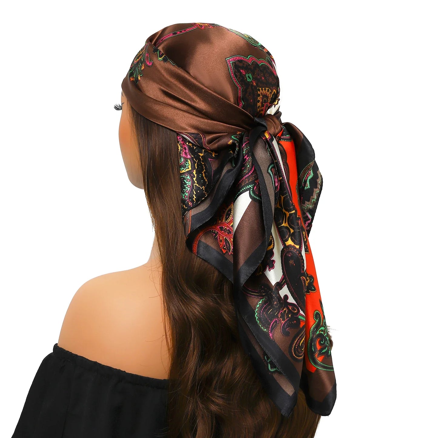 Head Scarf Women Luxury Brand Square 90*90cm Silk Foulard Satin Bandana Cheveux Soft Neckerchief Hijab Hair Scarves For Ladies - AMULET RING STORE