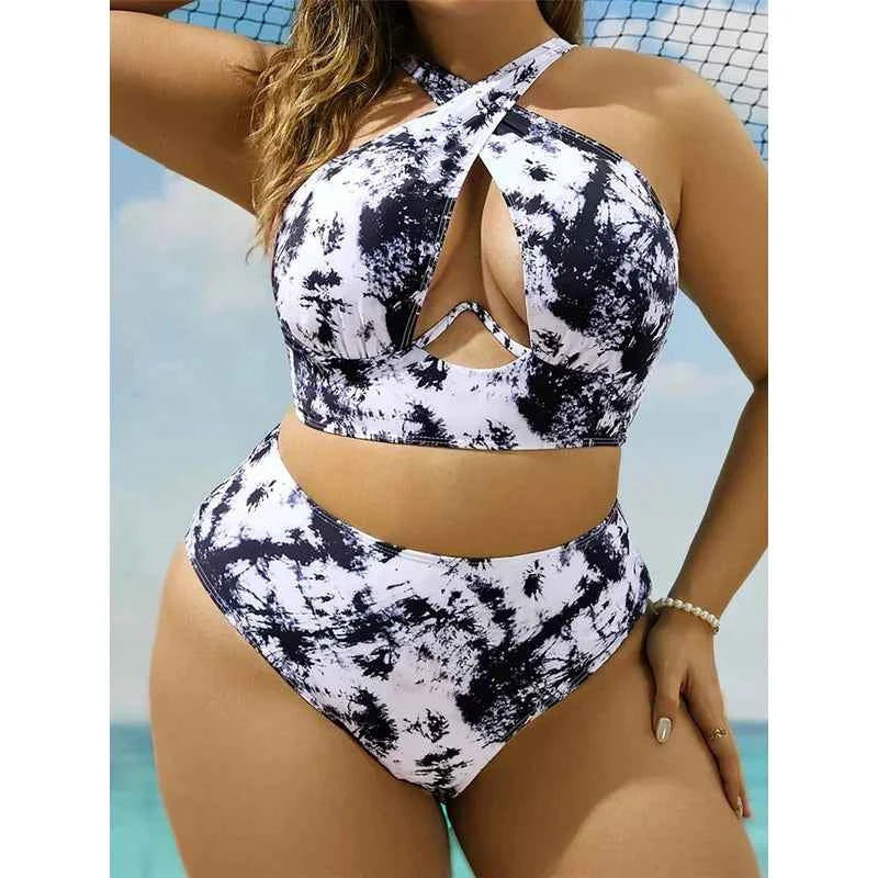 New 0xL-4XL printed bikini large size swimwear plus size women swimsuit female two-pieces bikini set bather bathing suit k5630