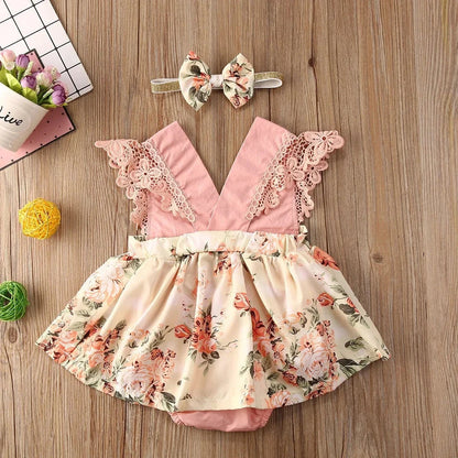 Baby Girl Dress New 2-piece Red Flower Baby Clothing Newborn Girl Lace Dress Princess Skirt Clothing 0-24M Princess Dress - AMULET RING STORE