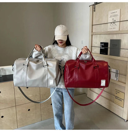 PU Travel Duffel Bag Waterproof Luggage Handbag with Shoes Pocket Weekender Overnight Daypack Dry Wet Sports Shoulder Tote Pack