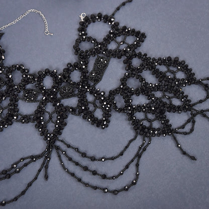 Bridal Bolero Black Crystal Necklace Beaded Bridal Covered Body Chain Women Accessories Off Shoulder Bolero Decoration VG09 - AMULET RING STORE