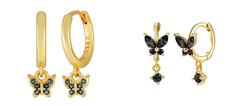 925 Sterling Silver Needle Fashion Round Pendant Small Earrings Luxury Gold Hoop Earrings for Women Premium Black Jewelry Gifts - AMULET RING STORE