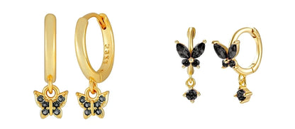 925 Sterling Silver Needle Fashion Round Pendant Small Earrings Luxury Gold Hoop Earrings for Women Premium Black Jewelry Gifts - AMULET RING STORE