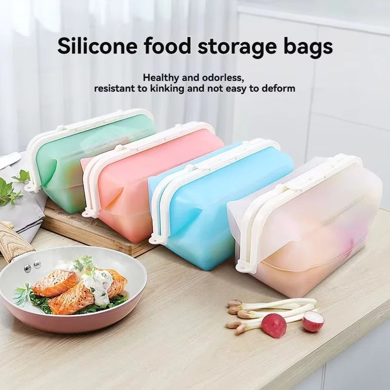 1500ML Foldable Silicone Storage Bag,Reusable Food Grade Crisper Box,Fresh-keeping Picnic Box,Microwave Heating Available - AMULET RING STORE