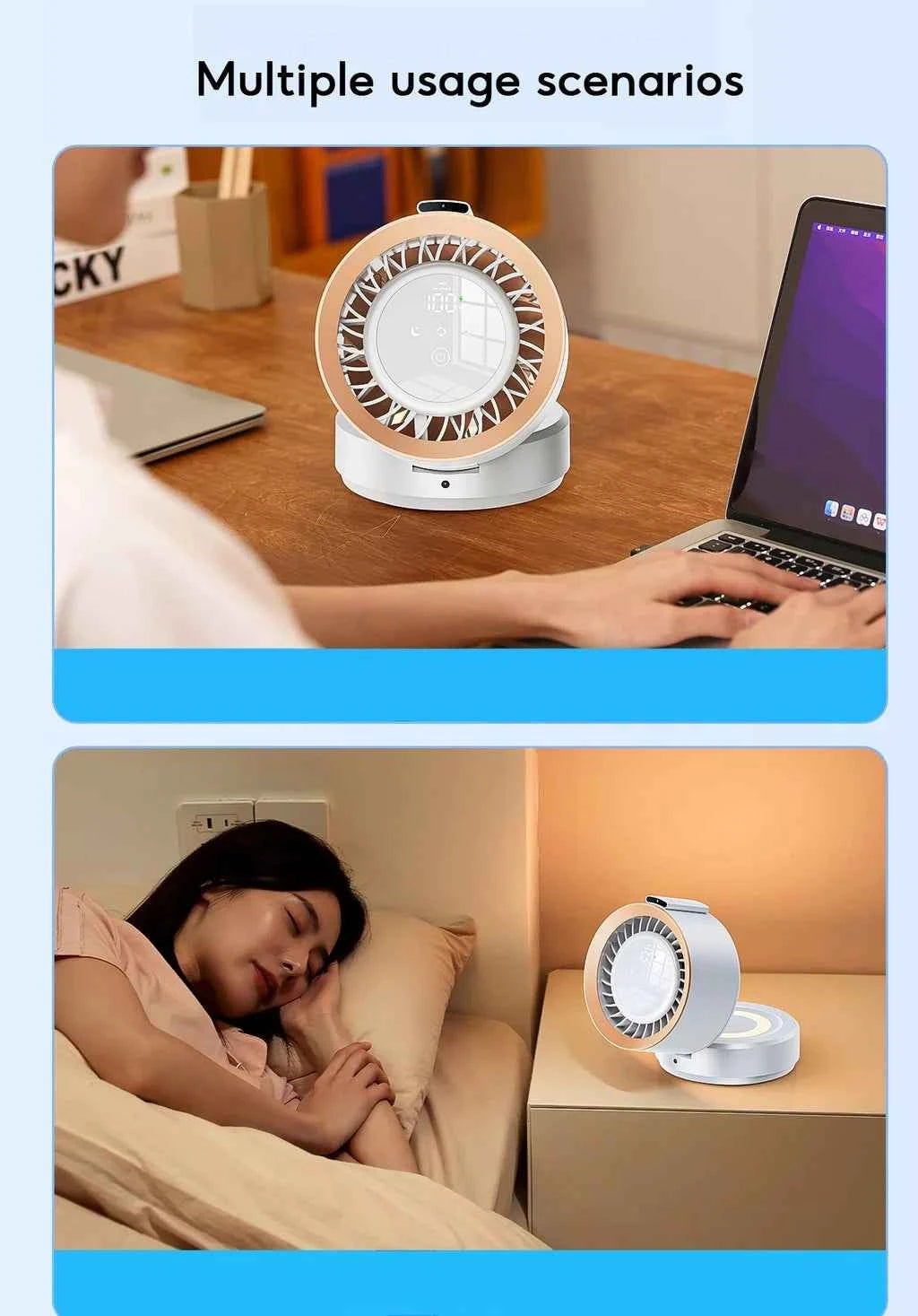 Eary Wall-mounted Fan Punch-free Foldable Fast Charging Desktop Fan With Night Light Magnetic Remote Control Air Conditioner Fan