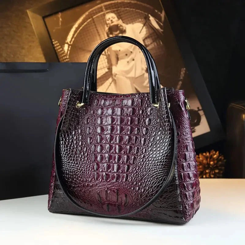Genuine Leather Women Handbags New Tote Bag Fashion Crocodile Print Bucket Bag Retro Shoulder Messenger Bags Trend 2025