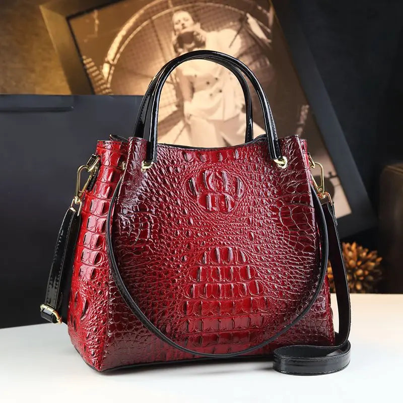 Genuine Leather Women Handbags New Tote Bag Fashion Crocodile Print Bucket Bag Retro Shoulder Messenger Bags Trend 2025