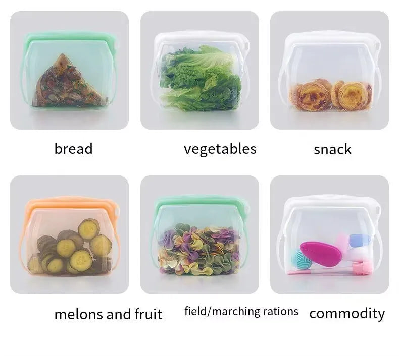 Silicone Zipper Bag,Kitchen Fresh-keeping Bags for Fruits and Vegetables,Portable Self-sealing Storage Bag for Daily Necessities - AMULET RING STORE