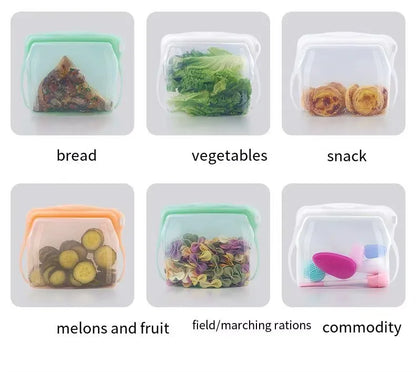 Silicone Zipper Bag,Kitchen Fresh-keeping Bags for Fruits and Vegetables,Portable Self-sealing Storage Bag for Daily Necessities - AMULET RING STORE