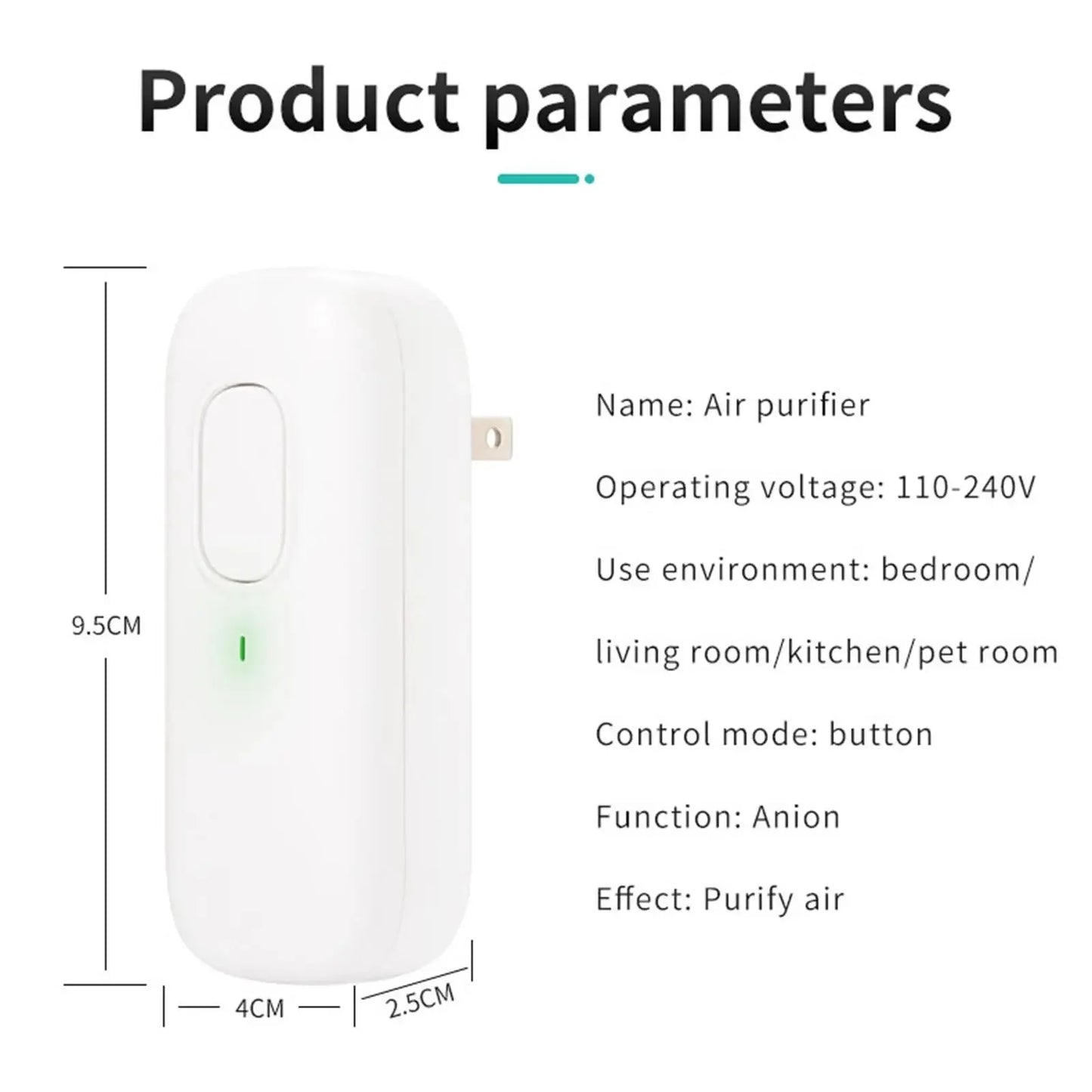 Negative Ion Purifier Purifier plug for home use to remove smoke and toilet odors Suitable for Bathroom Kitchen - AMULET RING STORE