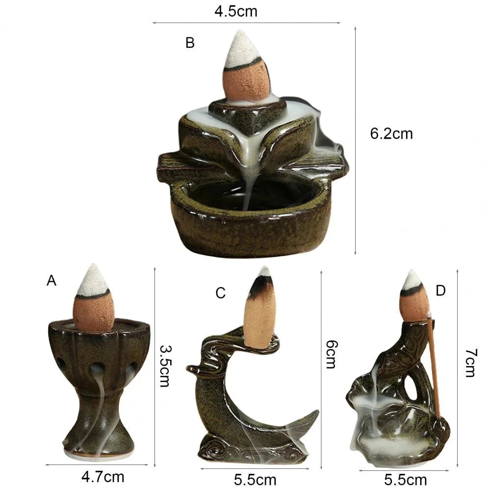 With 30 Incense Waterfall Incense Burner Ceramics Backflow Buddha Censer Backflow Incense Holder Home Office Yoga Teahouse Decor - AMULET RING STORE