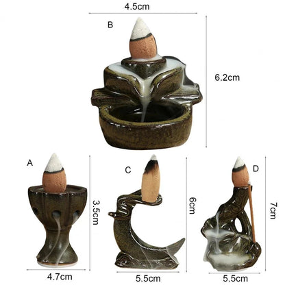 With 30 Incense Waterfall Incense Burner Ceramics Backflow Buddha Censer Backflow Incense Holder Home Office Yoga Teahouse Decor - AMULET RING STORE