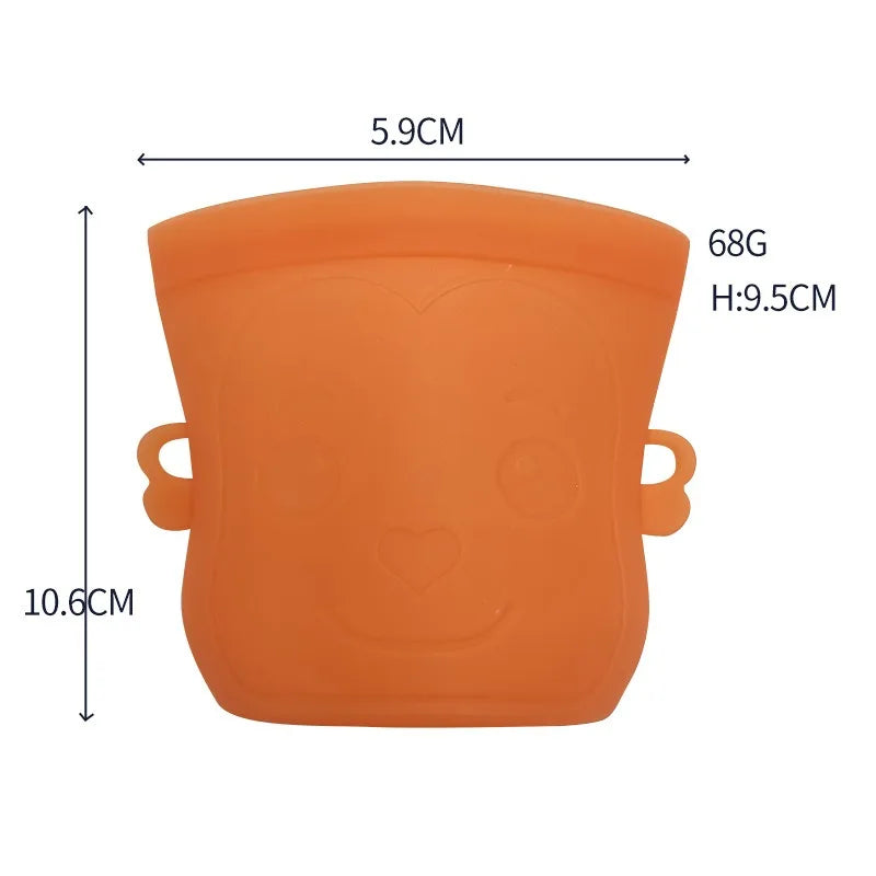 Cartoon Silicone Fresh-keeping Storage Bag,Reusable Food Grade Snack Bags for Children,Zipper Bag,Eco-Friendly,Leakproof - AMULET RING STORE