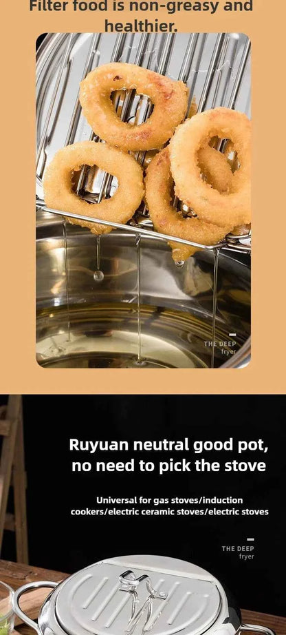 Multifunctional deep fryer with Thermometer and Oil Drip Drainer Rack Household Double Bottom Gas Induction Cooker Kitchen Tools