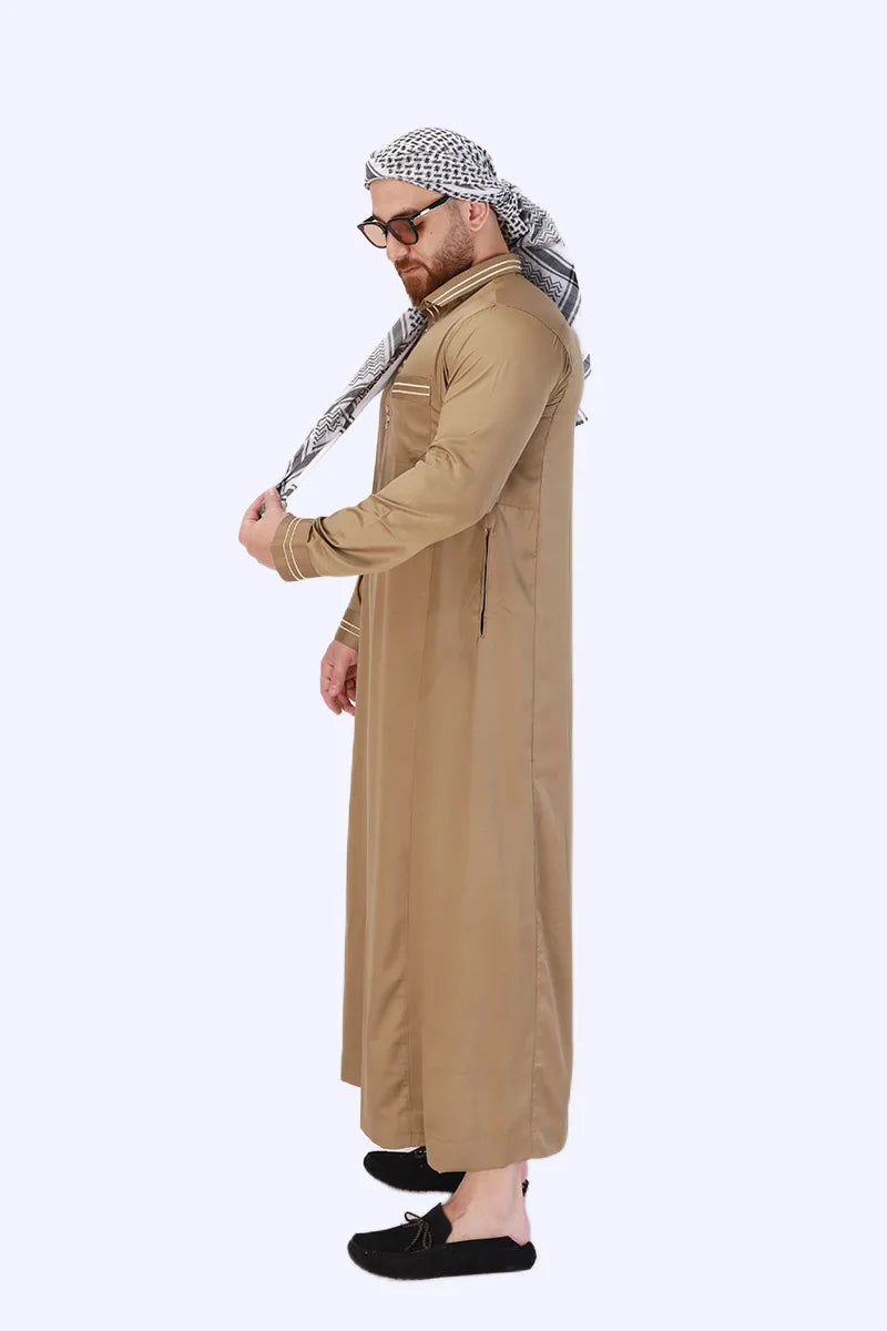 Men's New Long-sleeved Arab Robes Abaya Men's Robes in The Middle East Popular Muslim Men's Fashion Ethnic Long Clothing