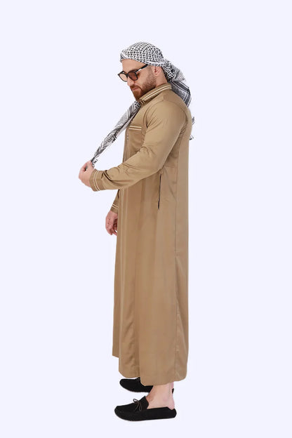 Men's New Long-sleeved Arab Robes Abaya Men's Robes in The Middle East Popular Muslim Men's Fashion Ethnic Long Clothing
