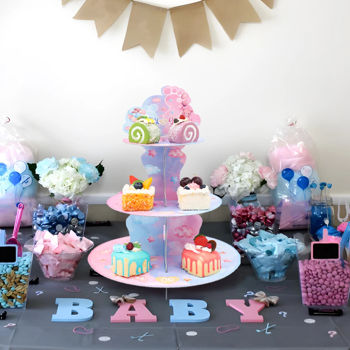 Cake Display Stand Jungle Mermaid Birthday Party Decorations Kids Dessert Holder Cake Tray Butterfly Baby Shower Cupcake Support - AMULET RING STORE