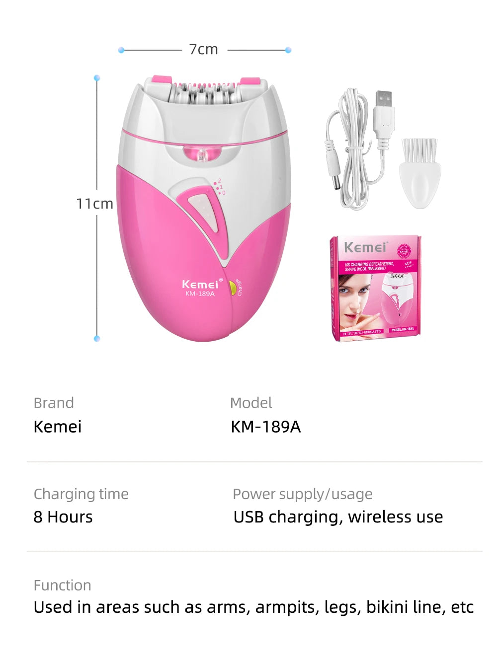 Kemei Women's Electric Epilator Rechargeable Body Hair Removal Machine Shaving for Private Part Bikini Facial Armpit Depilation - AMULET RING STORE