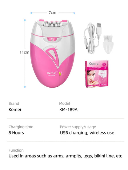 Kemei Women's Electric Epilator Rechargeable Body Hair Removal Machine Shaving for Private Part Bikini Facial Armpit Depilation - AMULET RING STORE