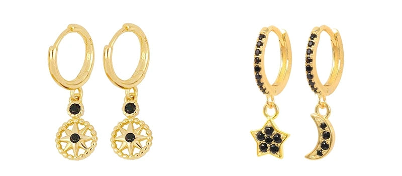 925 Sterling Silver Needle Fashion Round Pendant Small Earrings Luxury Gold Hoop Earrings for Women Premium Black Jewelry Gifts - AMULET RING STORE