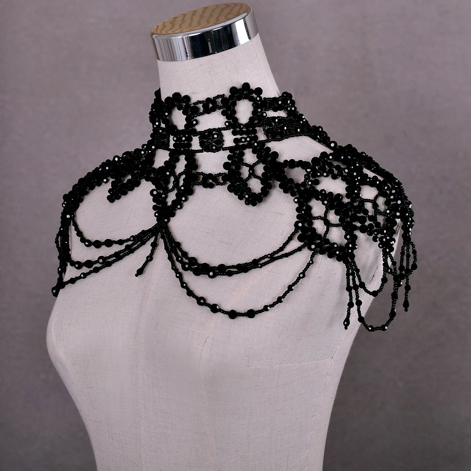 Bridal Bolero Black Crystal Necklace Beaded Bridal Covered Body Chain Women Accessories Off Shoulder Bolero Decoration VG09 - AMULET RING STORE