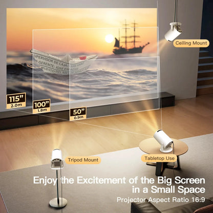 Smart Projector with Wifi and BluetoothPortable 720P 4K Support, Auto Keystone, AirMouse Remote, 180 Degree Rotation