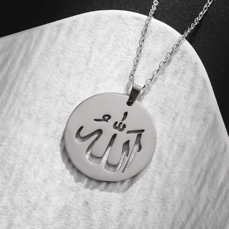 Allah Necklace for Men Stainless Steel Gold Color Round Pendant Necklace