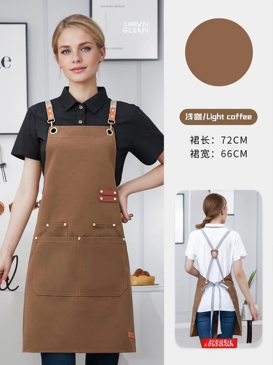 Waterproof Kitchen Apron Perfessional Kitchen Apron Restaurant Shop Waiter Work Uniform Women/Men With Pockets Cleaning Pinafore - AMULET RING STORE