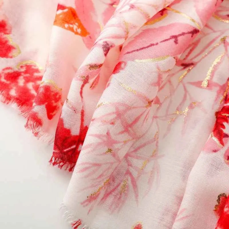 Winter Lurex Leaf Floral Fringe Cotton Viscose Shawls Scarf Lady High Quality Wrap Pashmina Stole Bufandas Muslim Hijab 180*90Cm