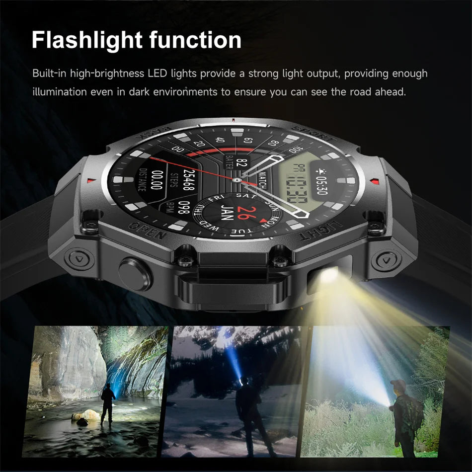 2025 New Men Sports Smart Watch GPS AMOLED Heart Rate Monitoring LED Flashlight NFC Bluetooth Call 3ATM Waterproof Smartwatches