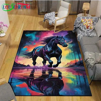 3D Fashion Exquisite Painting Horse Printed Carpet Living Room Anti-Skid Area Rug Kids Bedroom Mats Yoga Mat Large Carpet Decor