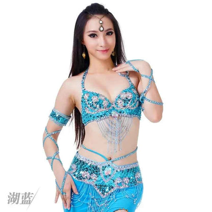 Hot Selling Ladies Beaded Sequins Belly Dance Accessories Belts + Bra Samba Costume Club Bra