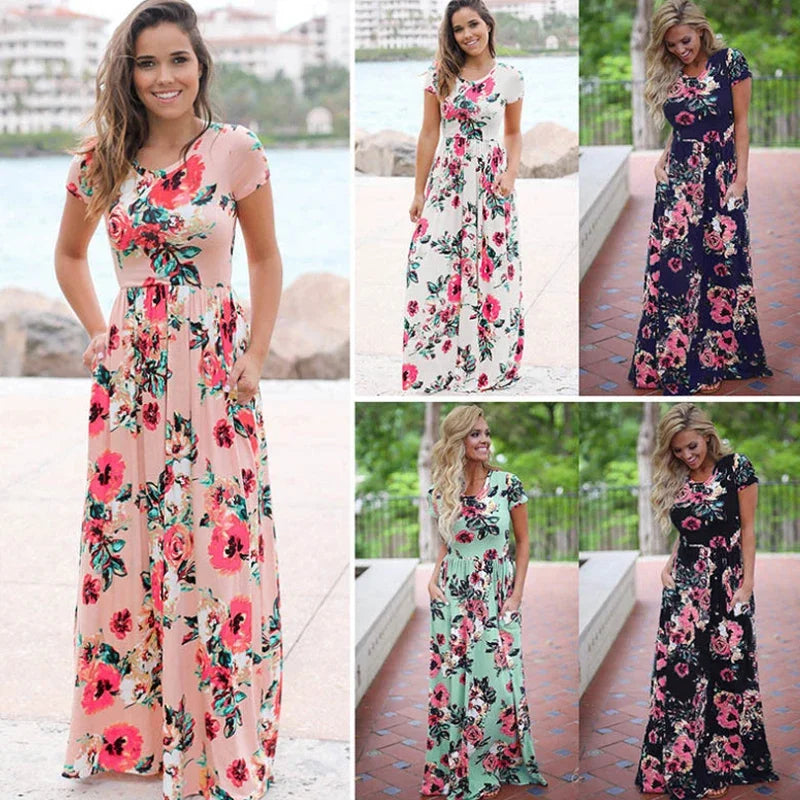 Women Summer Long Dress 2025 Floral Print Boho Beach Dress Ladies White Maxi Evening Party Dress Sundress Vestidos de festa