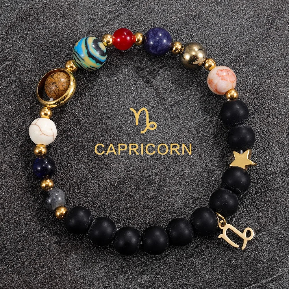 Cosmic Galaxy Solar System Bracelet for Women Men Natural Stone Beads 12 Constellations Bracelet Adjustable Bangle Jewelry Gifts
