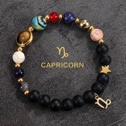 Cosmic Galaxy Solar System Bracelet for Women Men Natural Stone Beads 12 Constellations Bracelet Adjustable Bangle Jewelry Gifts