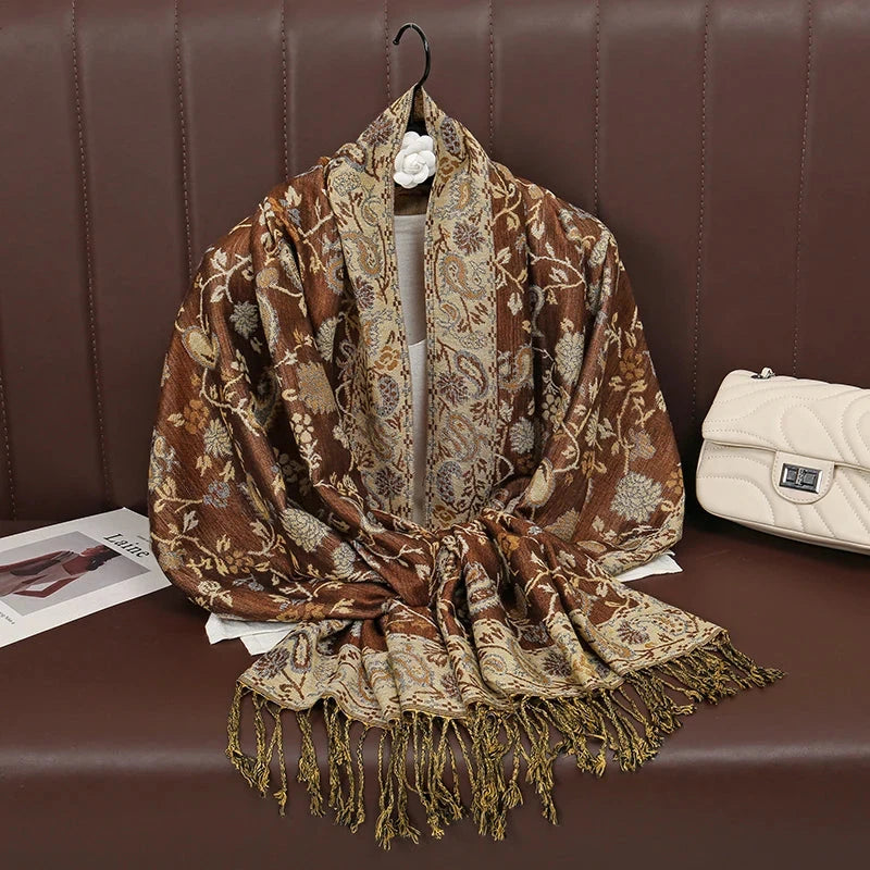 Fashion Autumn Colorful Cashmere Scarf Shawl for Women Pashmina Floral Wrap Female Thick Blanket Soft Bufanda Kerchief