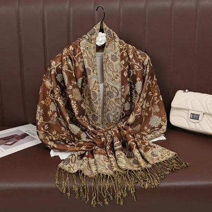Fashion Autumn Colorful Cashmere Scarf Shawl for Women Pashmina Floral Wrap Female Thick Blanket Soft Bufanda Kerchief