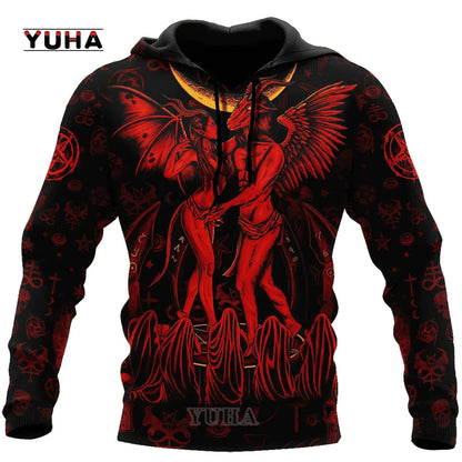 Dark Red Skull Tattoo 3D All Over Printed Men's Hoodie & Sweatshirt Spring and Autumn Unisex Hoodies Casual Sportswear - AMULET RING STORE