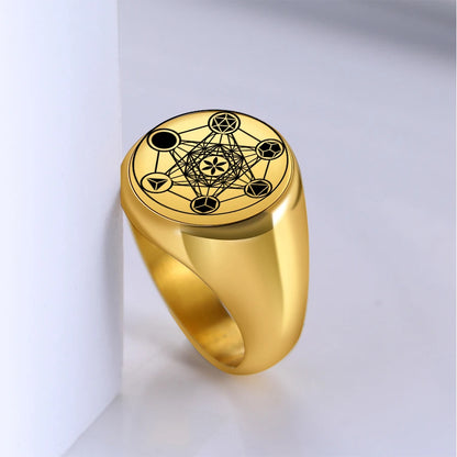 Amaxer Retro Stainless Steel Archangel Metatron Angel of Life Seal Amulet Ring