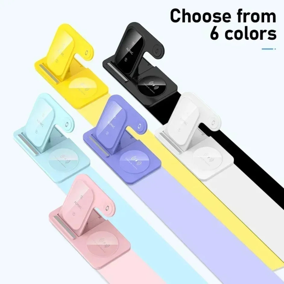 3 In 1 Wireless Charger Stand Foldable 15W Fast Wireless Charging Station Dock for iPhone 16 15 14 13 12 iWatch 9 8 7 6 Airpods